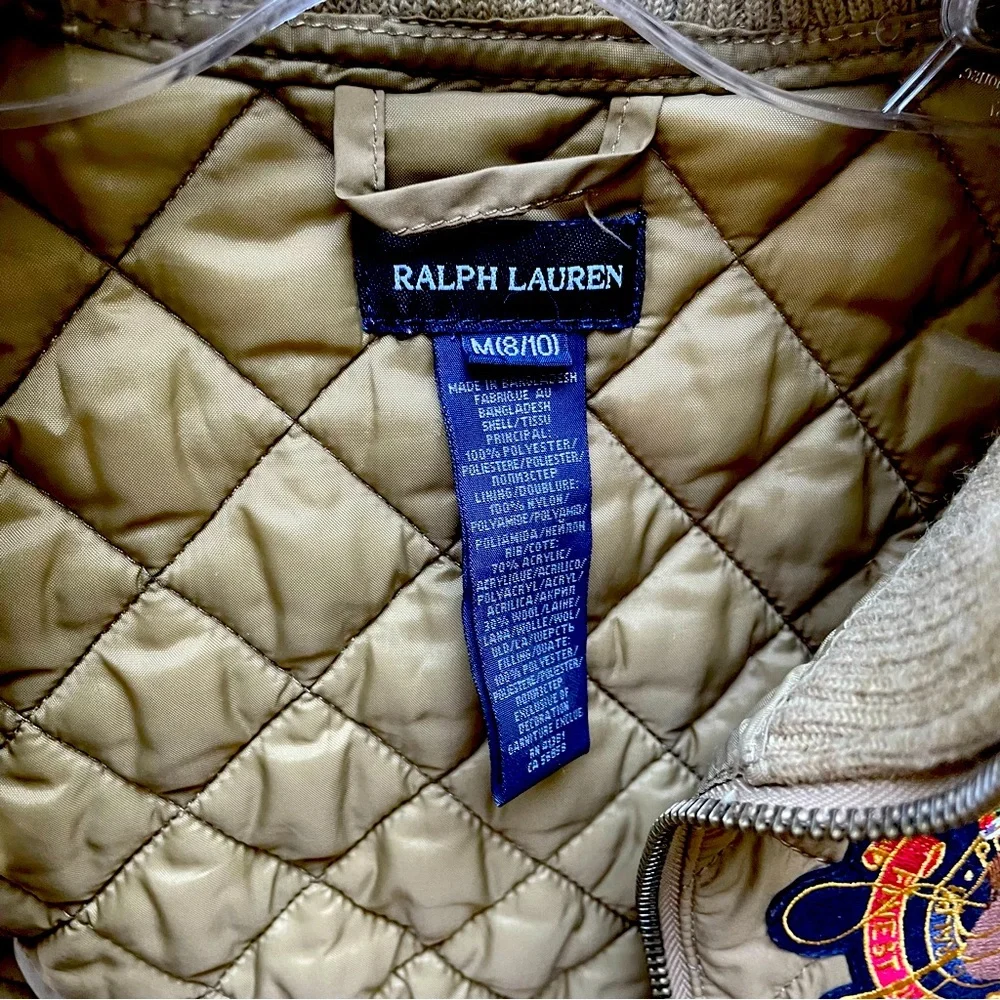 RALPH LAUREN Kids M 8-10 Green Quilted Insulated Full Zip Vest Jacket